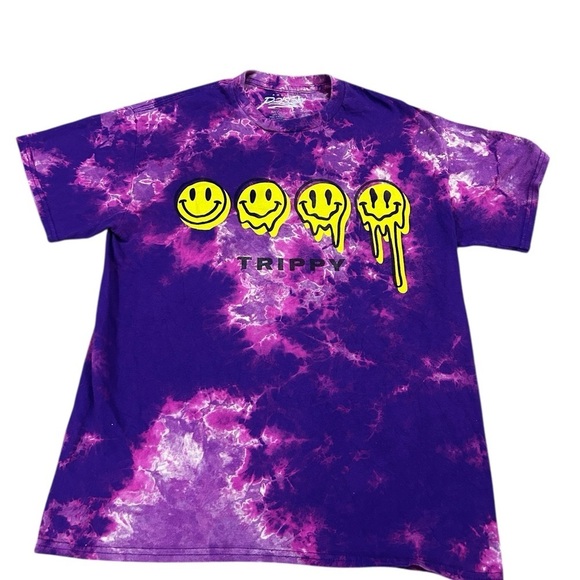 Popular Poison Other - Trippy Purple Tie-Dye Men's Tee with Smiley Faces